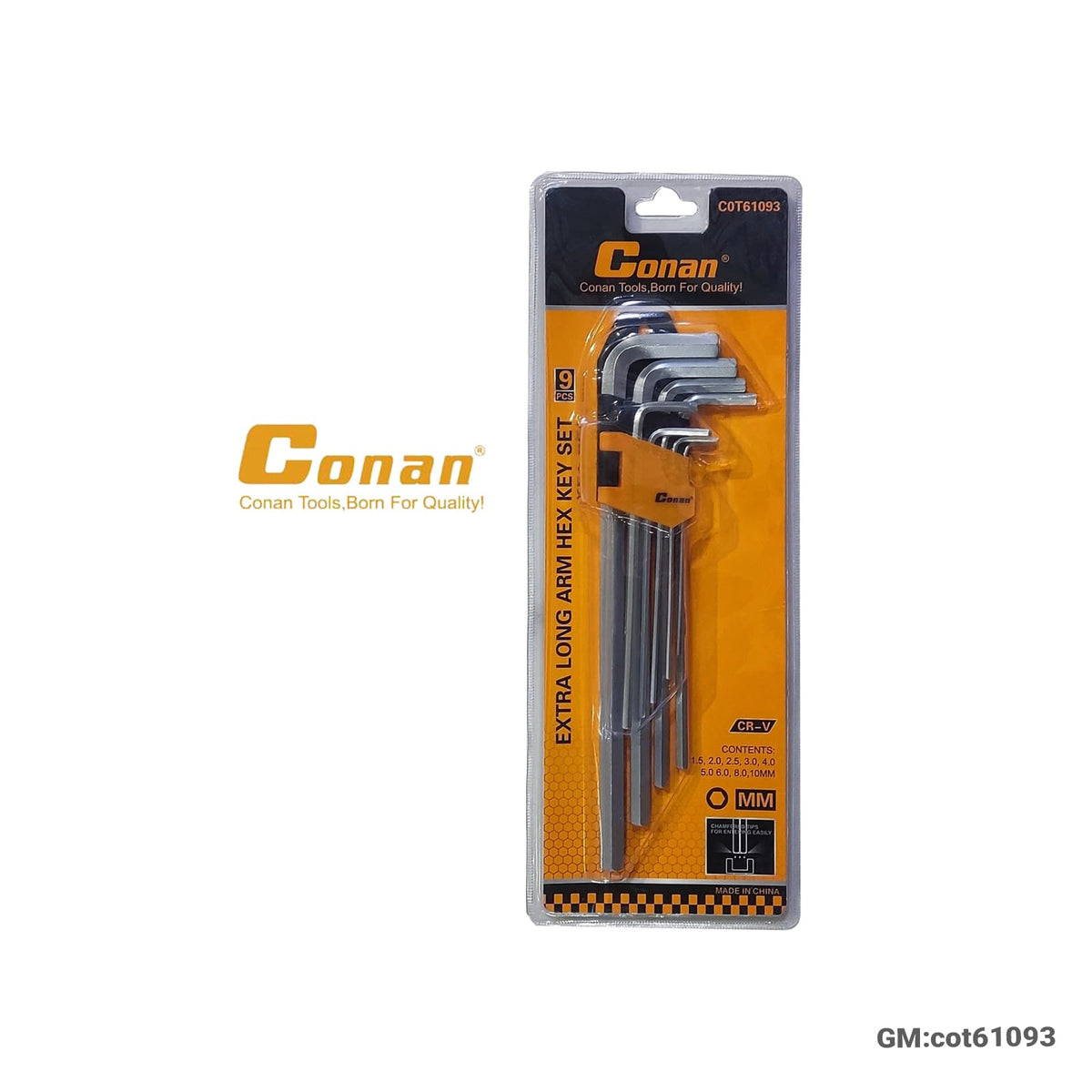 9pcs Extra Long Arm Hex Key Set "cot61093"