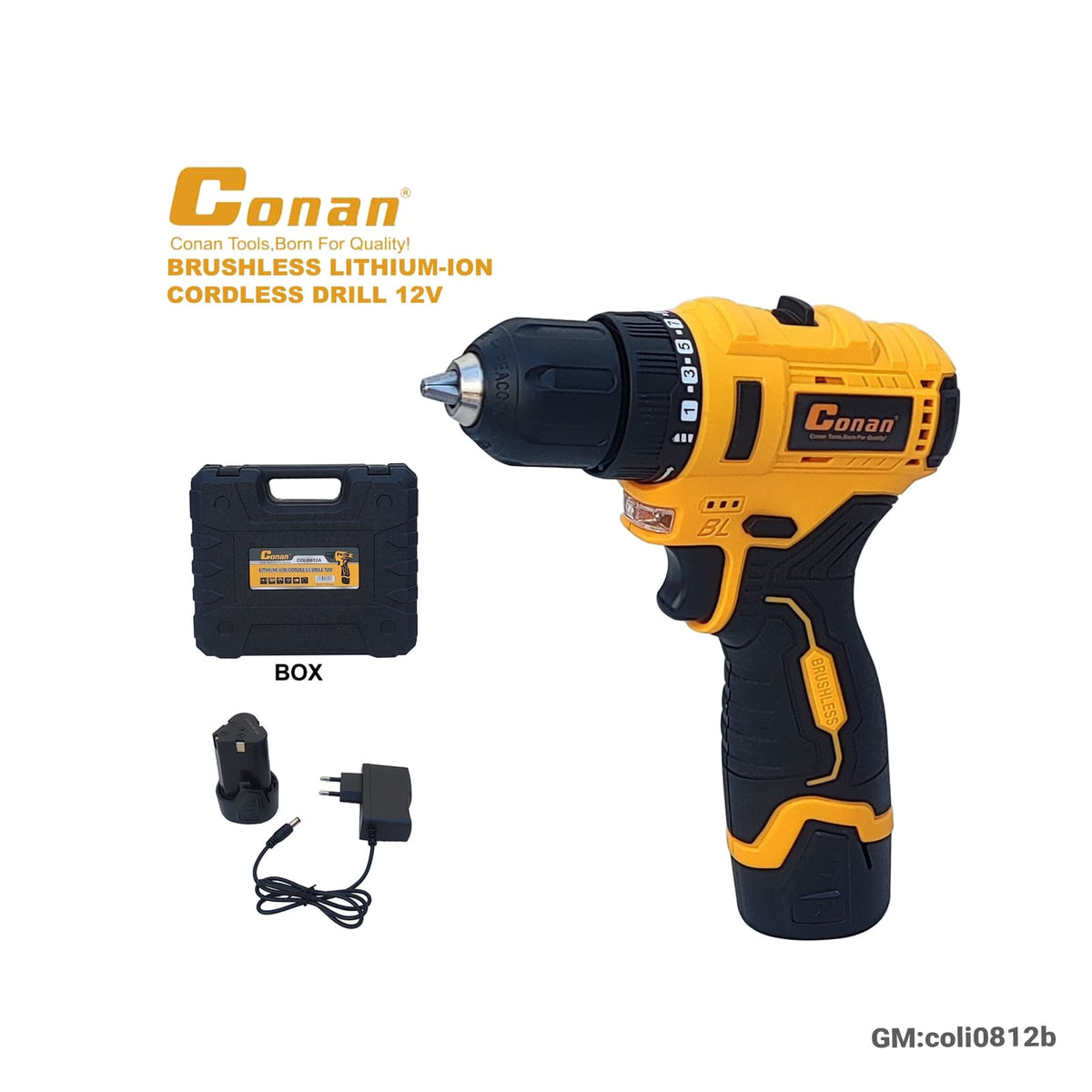 BRUSHLESS LITHIUM-ION CORDLESS DRILL 12V "coli0812b"
