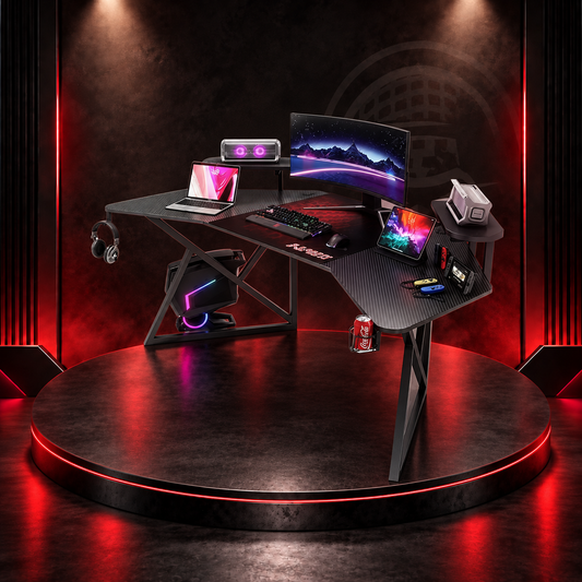 Futuristic L-Shaped Gaming Desk Setup | 180cm Workstation with Oversized Mouse Pad & Accessories "CS-DSK10"