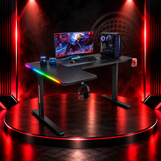 Corner L-Shaped Gaming Desk with RGB Lights | 160cm Gaming Workstation | Cup Holder & Headphone Hook"CS-LCDSK09"