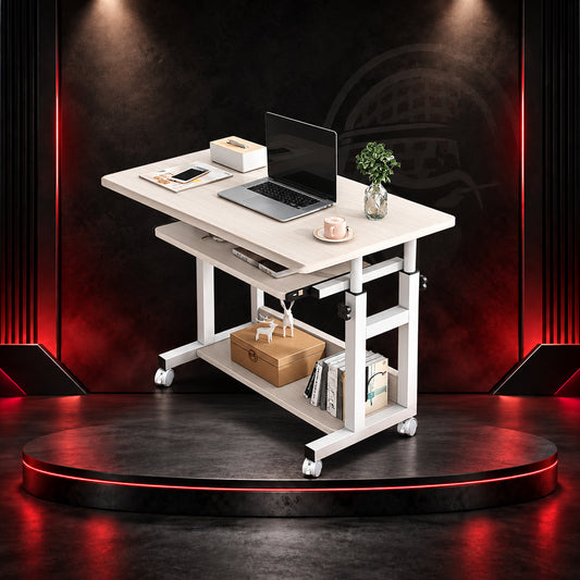 Ergonomic Height Adjustable Laptop Desk | Rolling Computer Table with Storage Shelf "562-17"